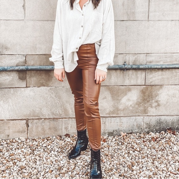 Brown Leather Skinny Pants - Picture 3 of 4